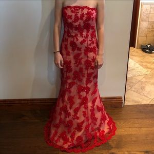 Strapless red ballgown dress